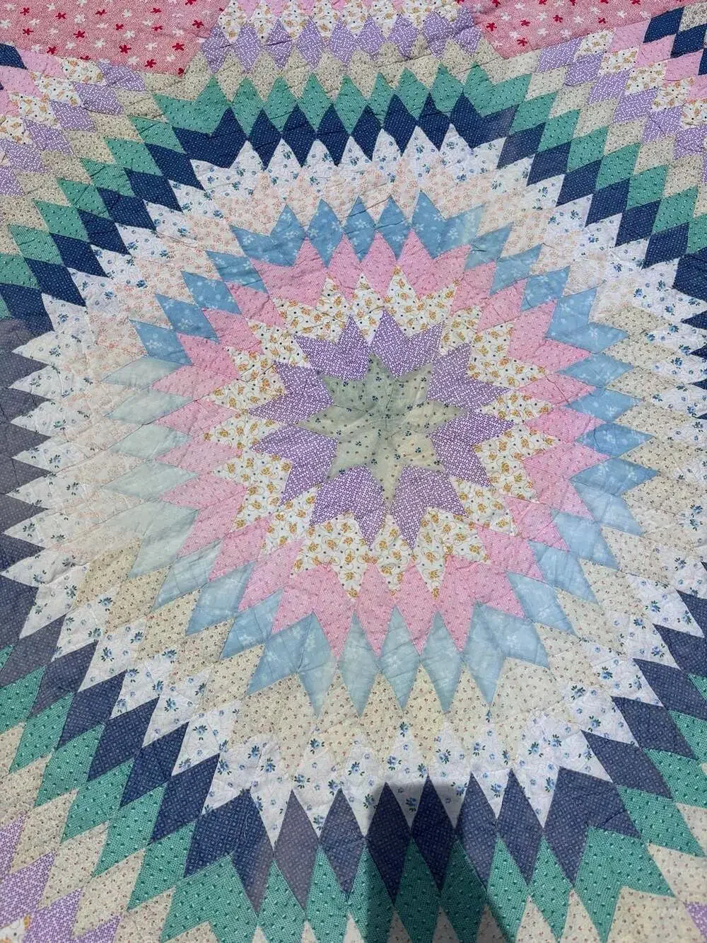 70s Pastel Dandy Lone Star Faded Patchwork Quilt